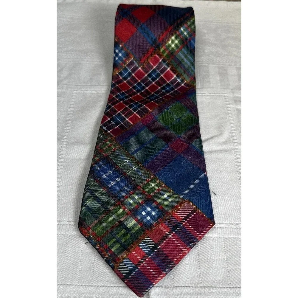 Vintage Jacques Estier Multicolor Plaid Neck Tie Polyester Made In UK